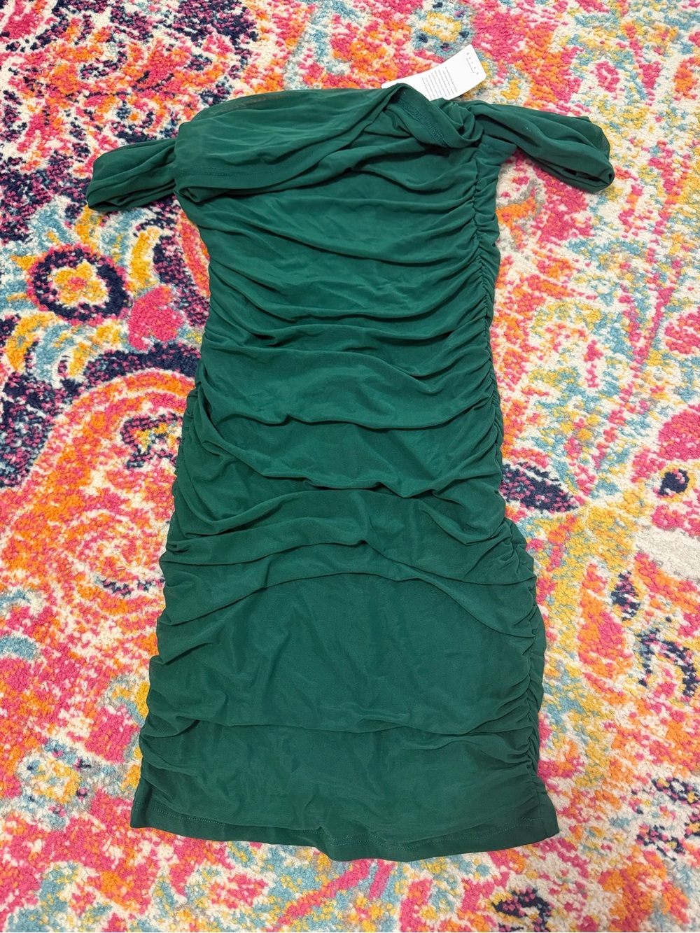 Emerald Green Ruched One-Shoulder Dress